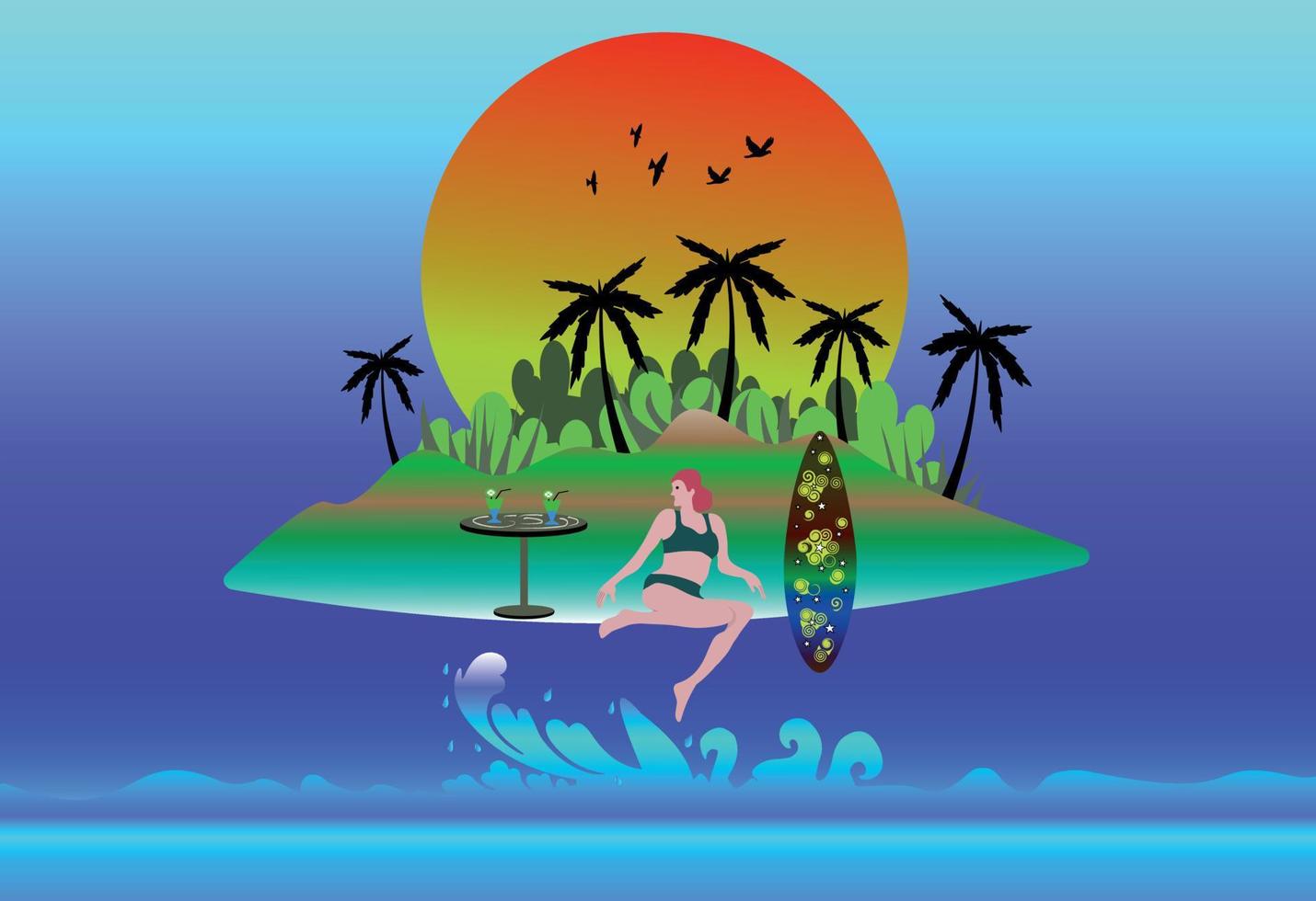 woman on the beach flat illustration vector