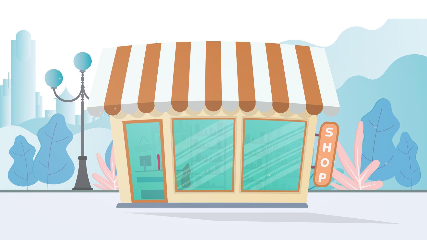 Grocery store in the center of the park. Park, grocery store, flat style. illustration vector