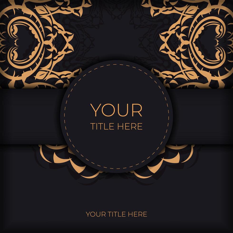 Black luxury invitation card design with vintage Indian ornament. Can be used as background and wallpaper. Elegant and classic vector elements ready for print and typography.