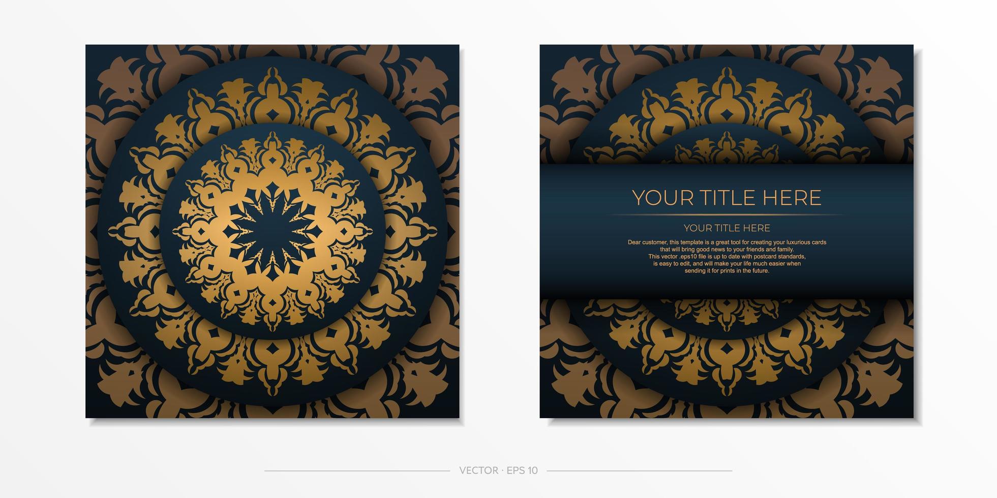 Plantilla de tarjeta de invitación azul oscuro con adornos abstractos. elementos vectoriales elegantes y clásicos listos para imprimir y tipografía. vector