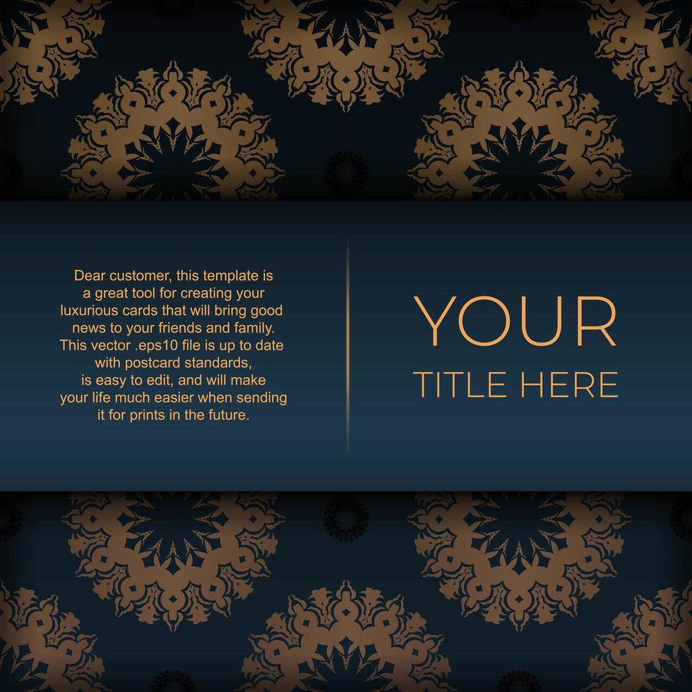 Dark blue postcard template with Indian mandala ornament. Elegant and classic vector elements ready for print and typography.