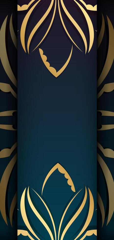 Gradient blue gradient flyer template with vintage gold pattern prepared for typography. vector