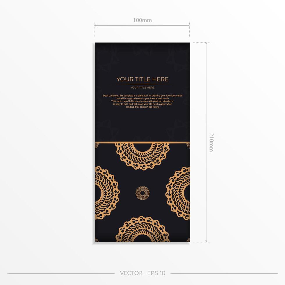 Dark black gold postcard template with white Indian mandala ornament. Elegant and classic elements ready for print and typography. vector