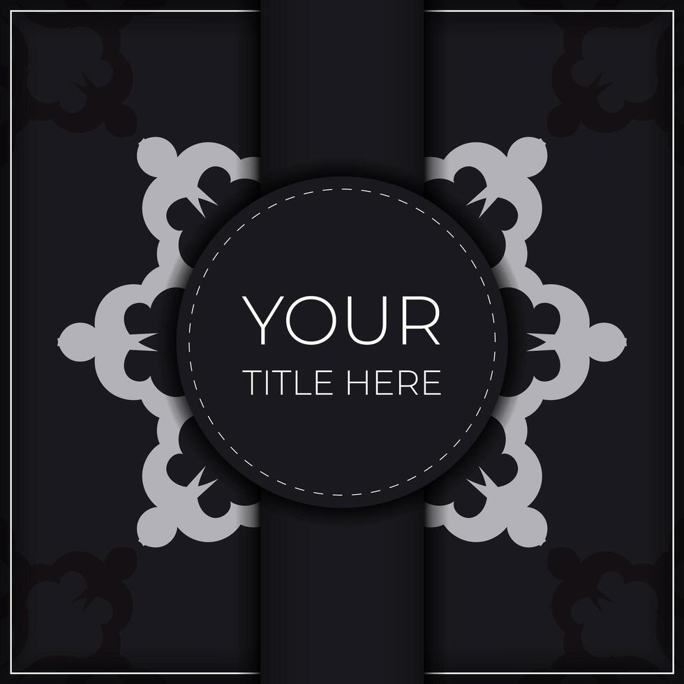 Dark postcard design with abstract silvery ornament. Elegant and classic vector elements are great for decoration.