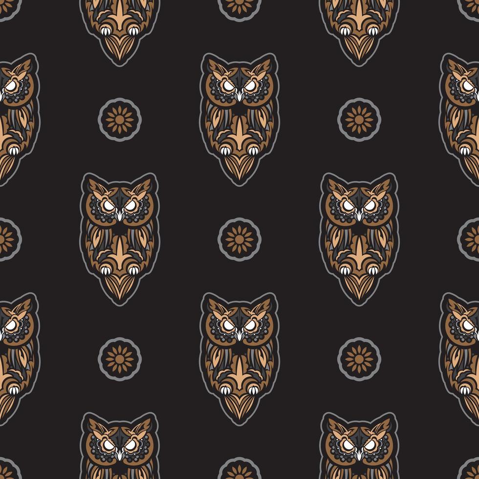 Owls seamless pattern in boho style. Good for garments, textiles, backgrounds and prints. Vector