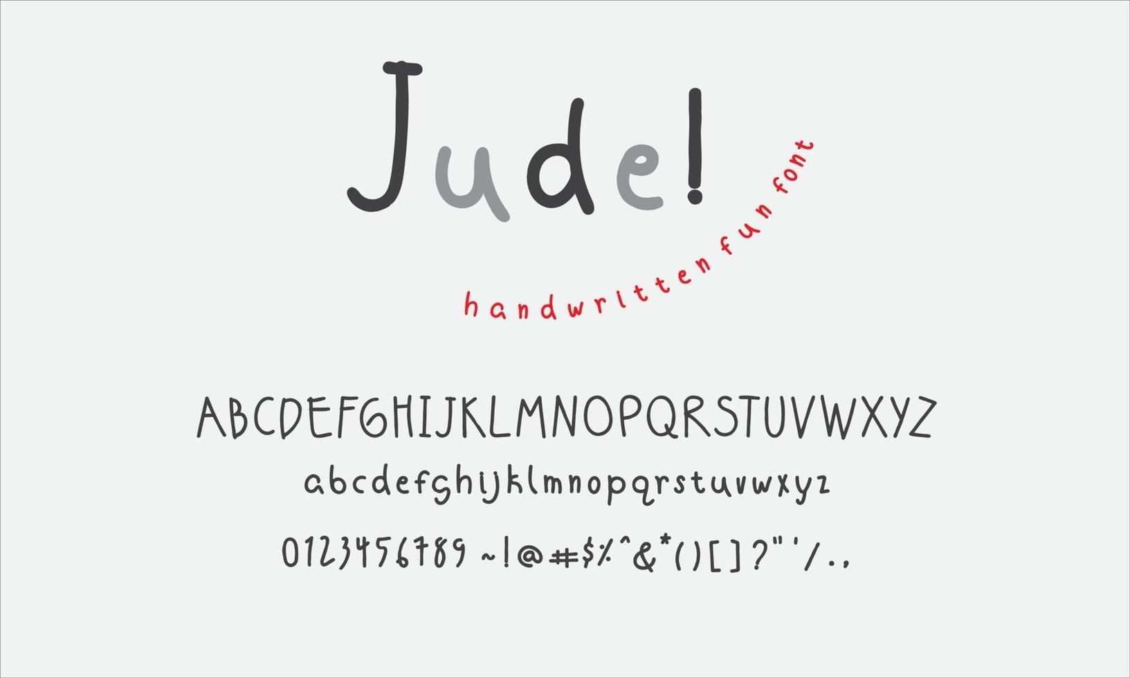 Jude fun alphabet vector, cute font, handwritten alphabet vector. vector