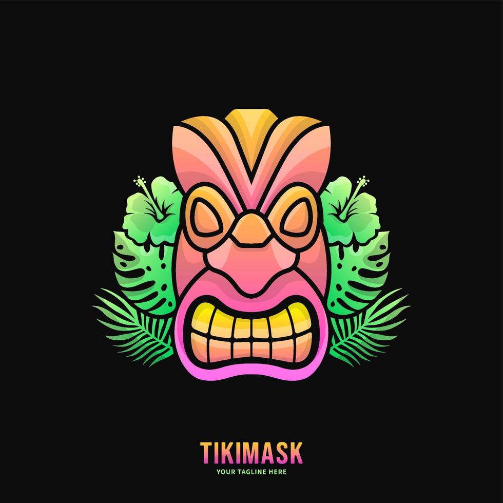 Colorful Tiki Mask Logo Design Vector Illustration