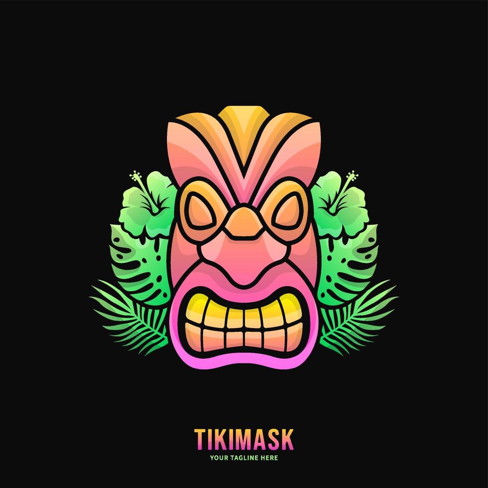 Colorful Tiki Mask Logo Design Vector Illustration