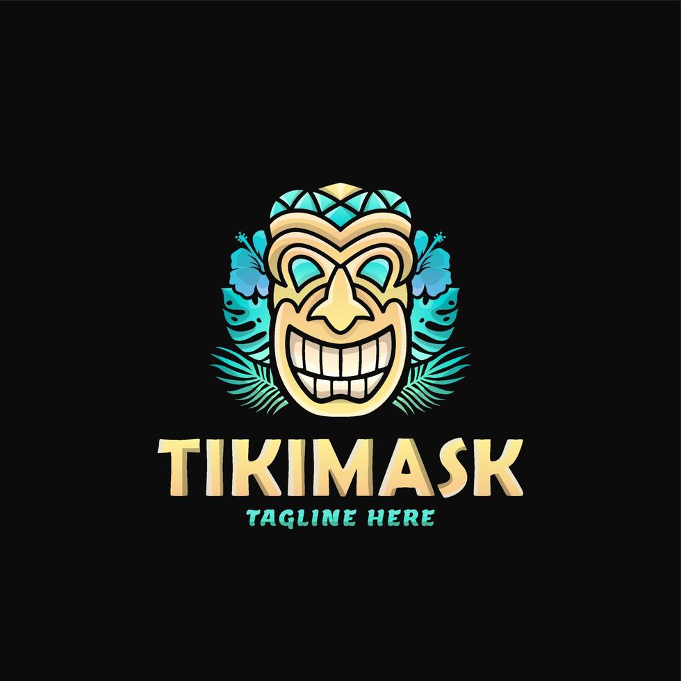 Ilustración de vector de diseño de logotipo de máscara tiki colorida