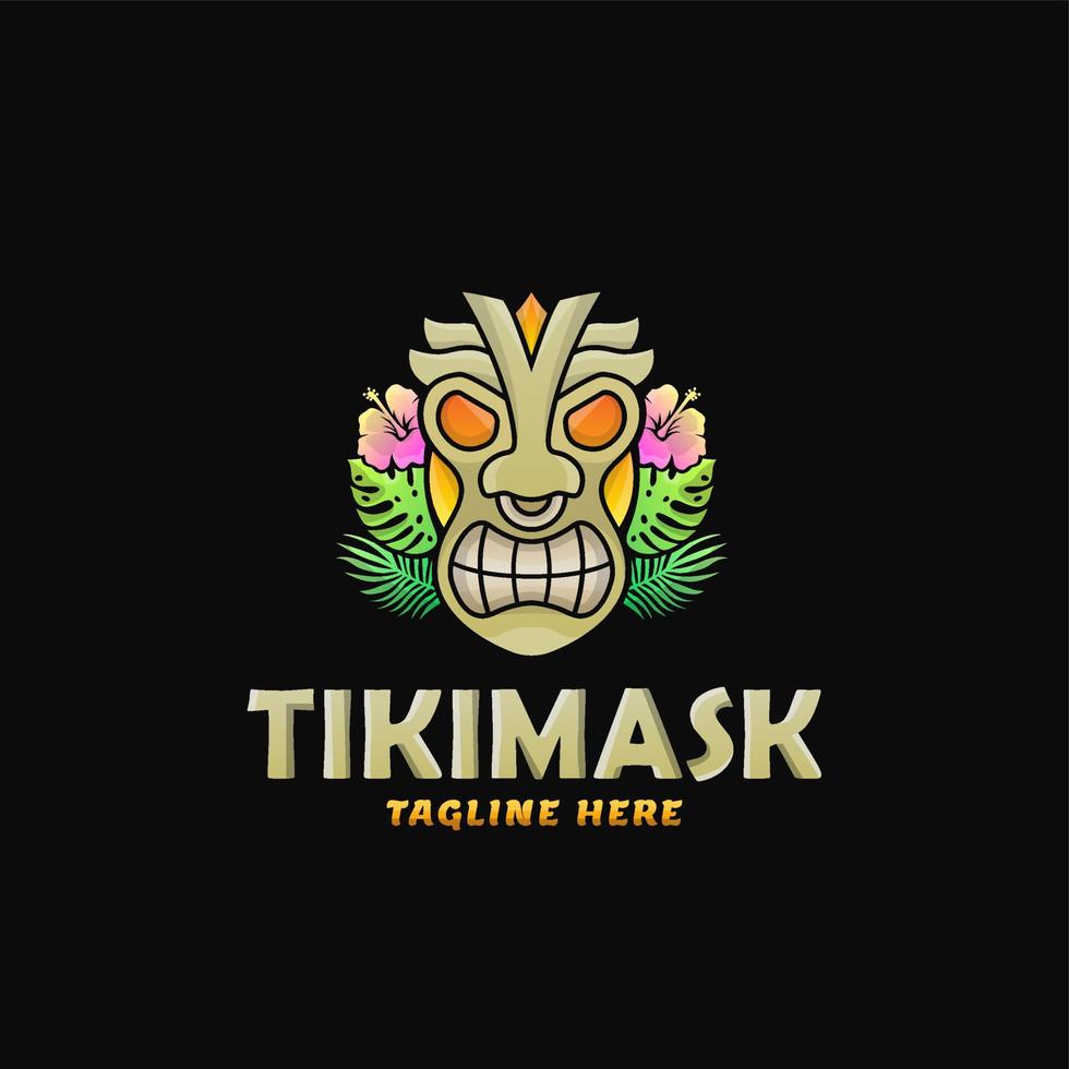 Colorful Tiki Mask Logo Design Vector Illustration