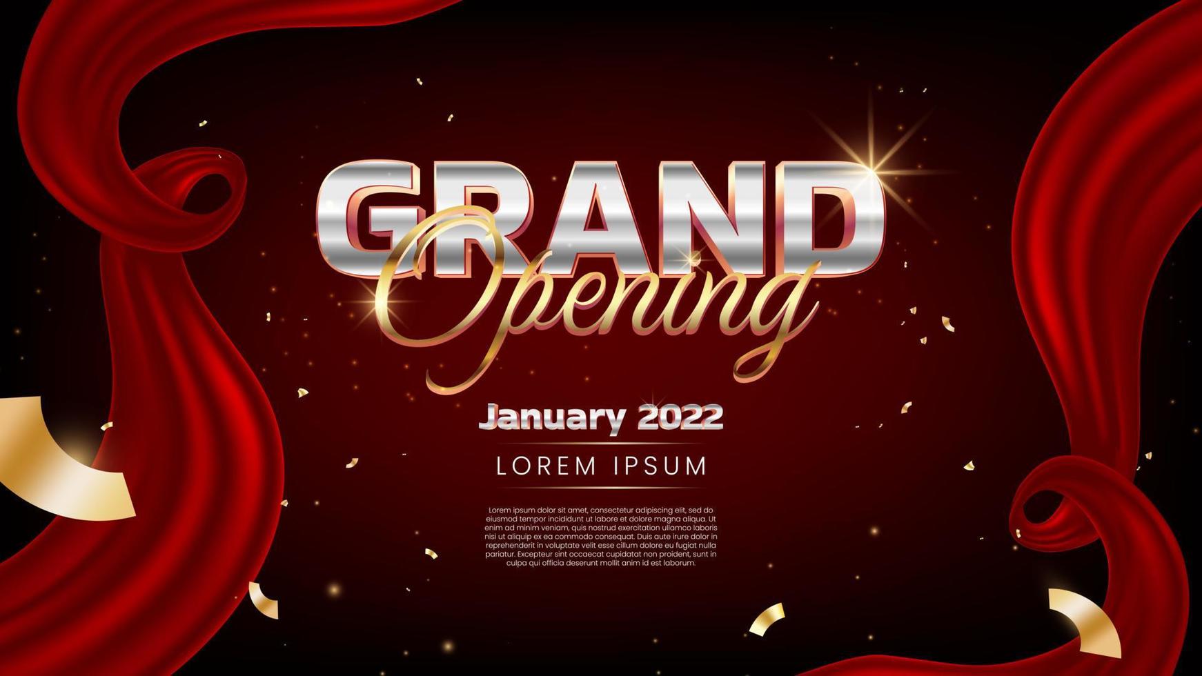 Realistic grand opening event design with red silk and golden confetti vector