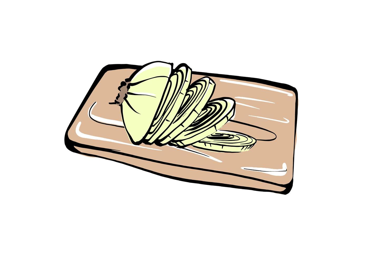 Sliced onions on a wooden Board on an isolated white background. vector