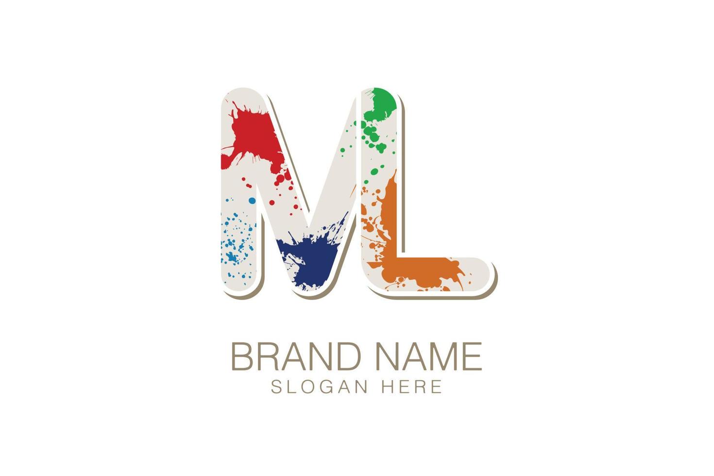 Double ML logo. The design consists of only one continuous line that ties itself into an ML shape. Colored paint splash, elegant and very branded. Simple, elegant and very attractive. vector