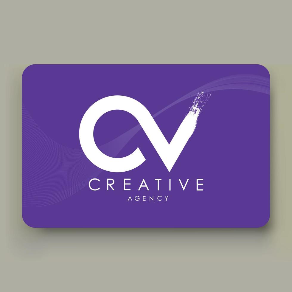 CV Brush Lettering Logo Design. White Paint Logo Letter Icon with Elegant Vector Design. . with business card vector template.