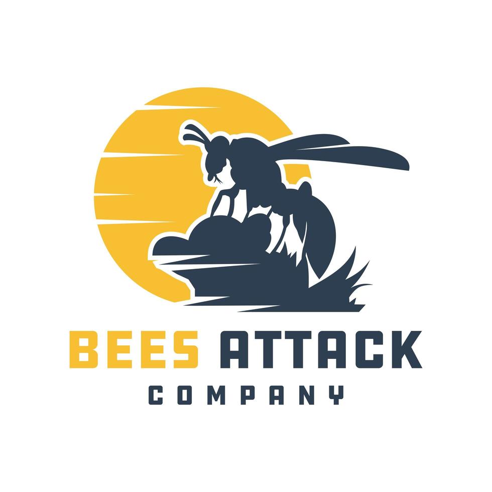 Bees attacking animal logo design vector