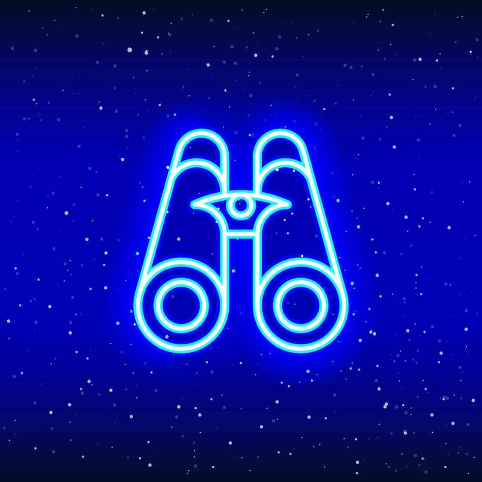 Neon light binocular design. Linear binocular design. Neon rover in space. Unique and realistic neon icon. Linear icon on blue background. vector