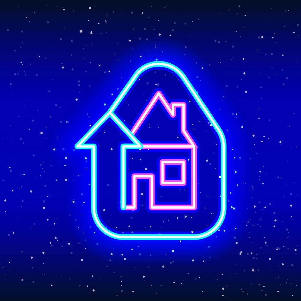 Neon linear design of moving arrow around the house. House value increase icon. Neon house and arrow. Detached house on the marker arrow. Time in space with neon. Unique and realistic neon icon. vector