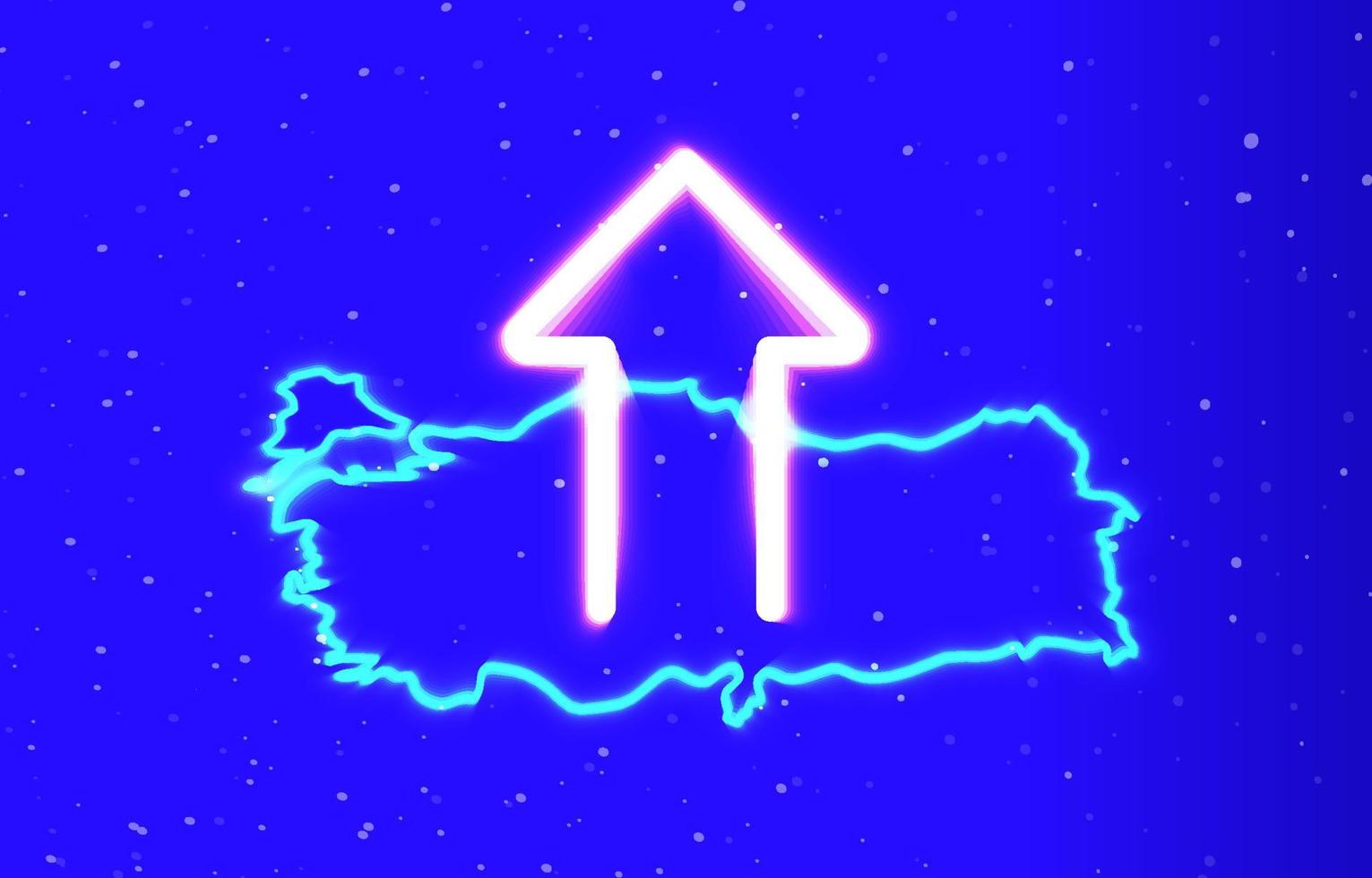 Turkey map and rising arrow neon private collection. Download the unique super glowing neon country map and loading arrow vector. Design element linear neon icon. vector