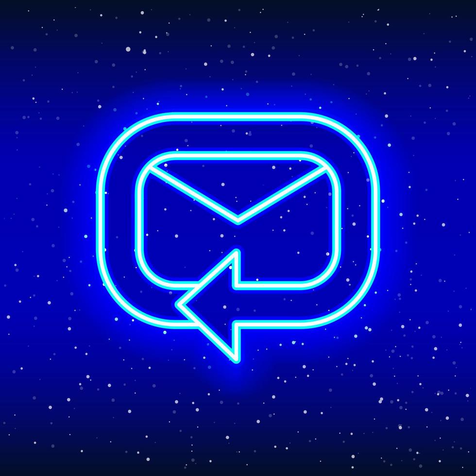 Mail sign neon design with endless rotating arrow. Rotating round mail modern design. Refresh-return sign with galaxy arrow. Unique and realistic neon icon. Linear icon on blue background. vector