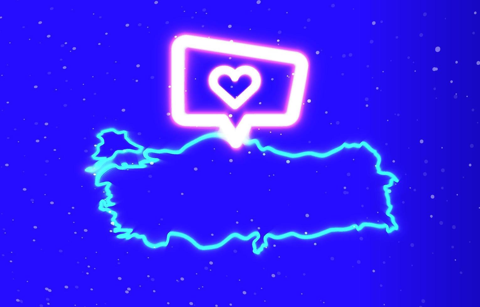 Speech bubble heart neon special collection with Turkey map. Download the unique super glowing neon country map with heart vector. light burst. Cool linear neon with design element icon. vector