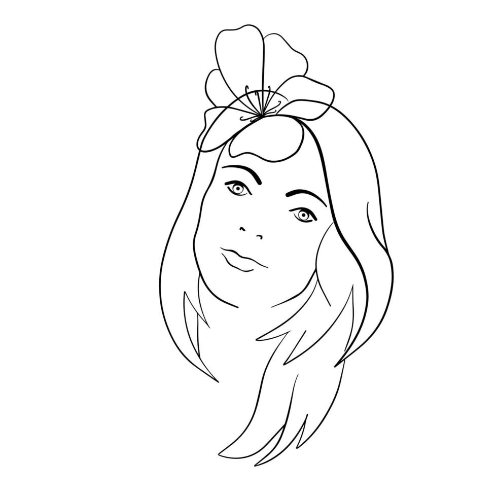 Abstract Woman face with flower. Continuous line drawing. vector line art.