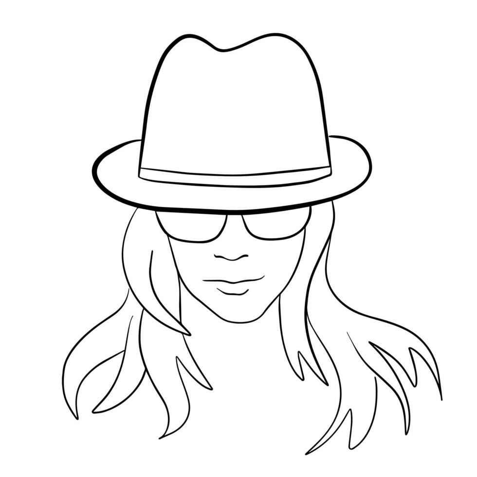 Abstract Woman face with hat. Continuous line drawing. vector line art.