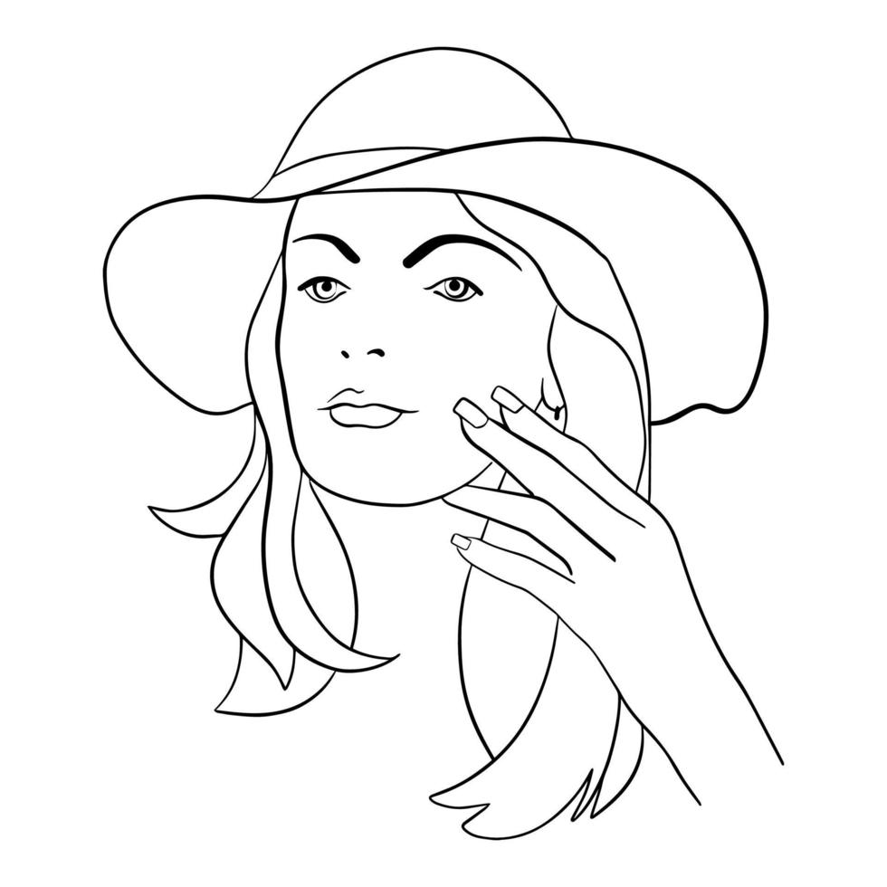 rostro de mujer abstracta con sombrero. dibujo de línea continua. arte de línea vectorial. vector