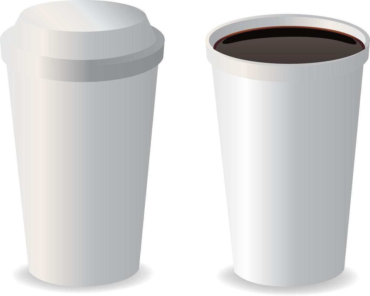Realistic set mockup paper coffee cups on white background. 3D vector mockup