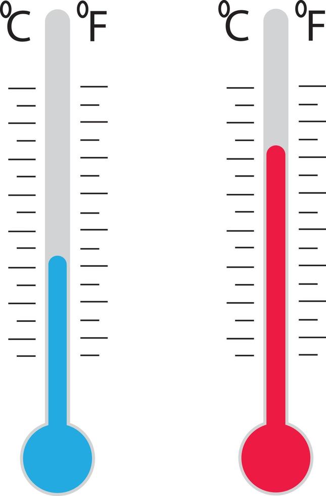 Celsius and Fahrenheit thermometers. Thermometer equipment showing hot or cold weather vector