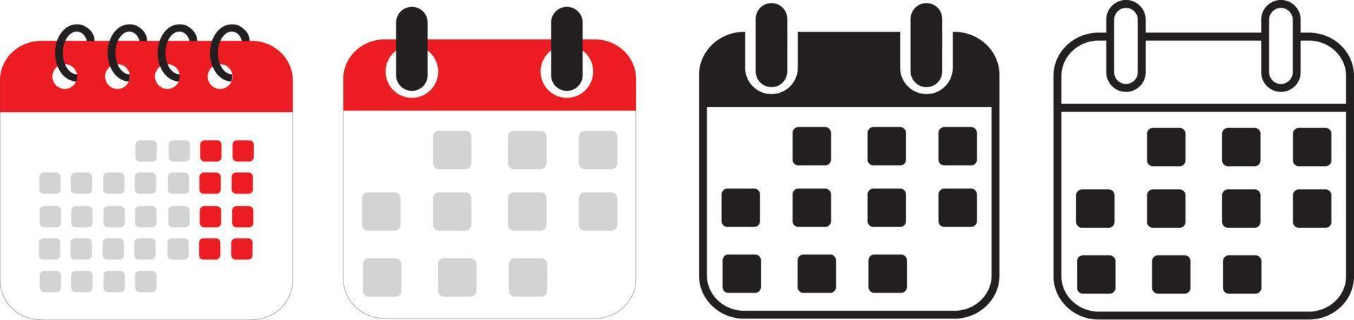 Calendar icons set. Weekly calendar icon. Outline and flat style. Calendar symbol for apps and website. Calendar icon difference style vector