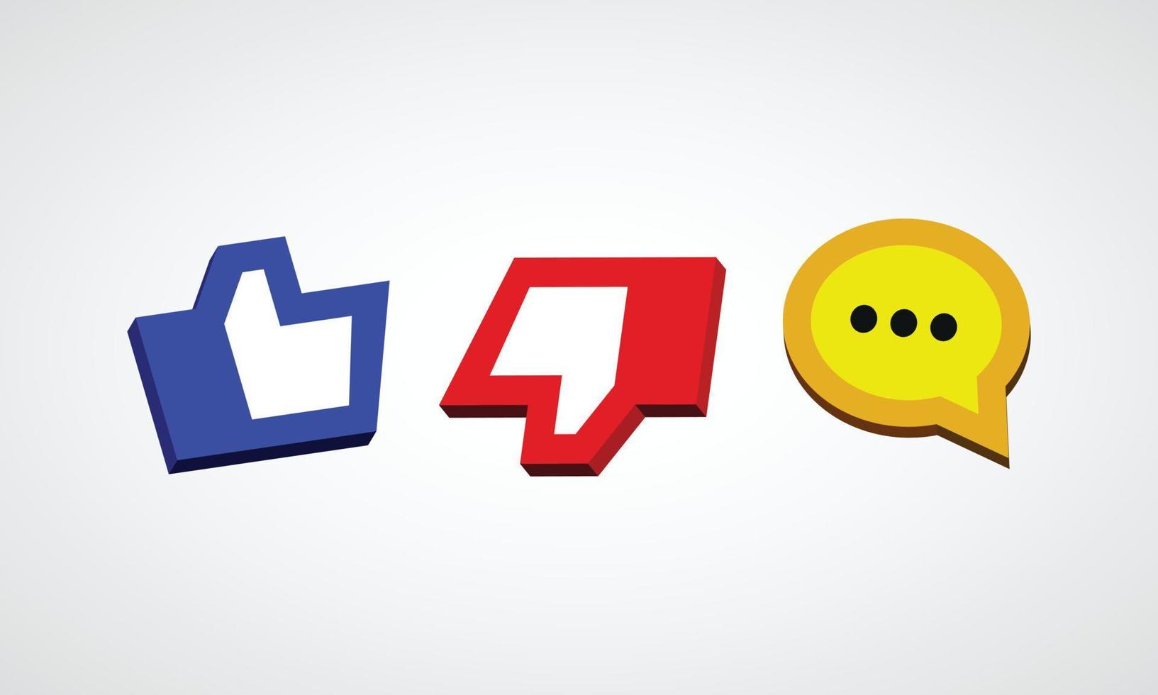 Like, dislike and comment icon with 3D style vector design.