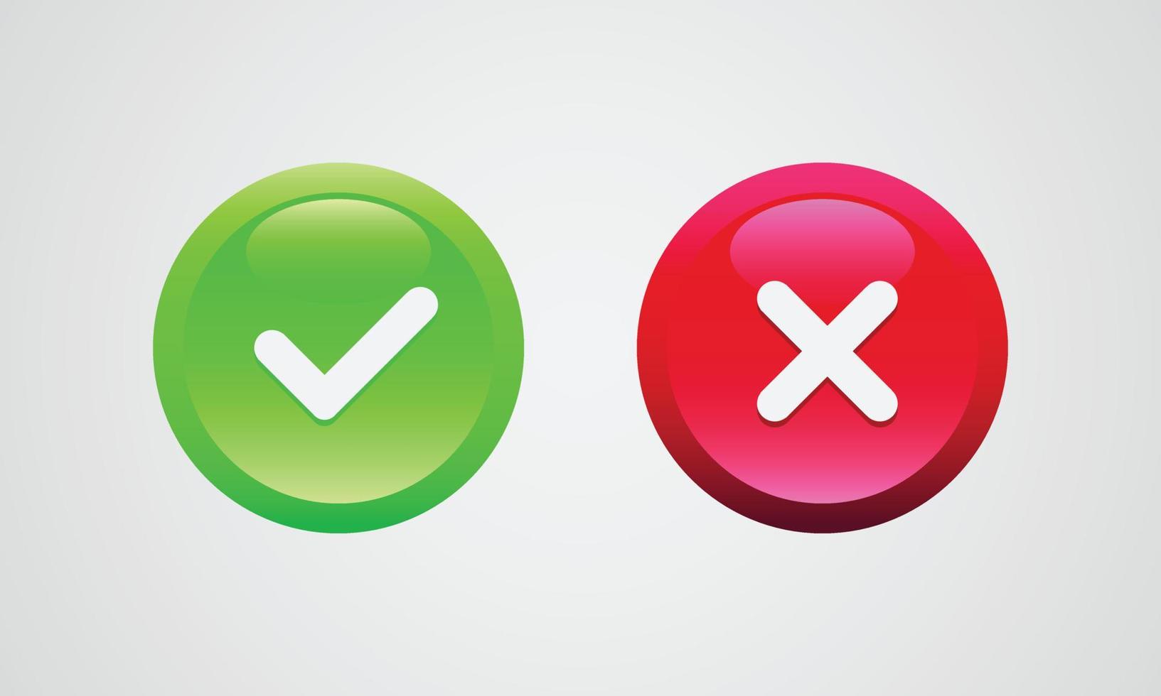 Checkmark and deny button vector icon with glossy color.