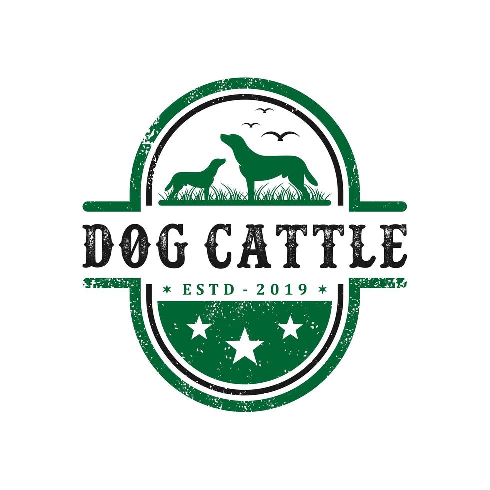 vintage cattle dog logo design template vector