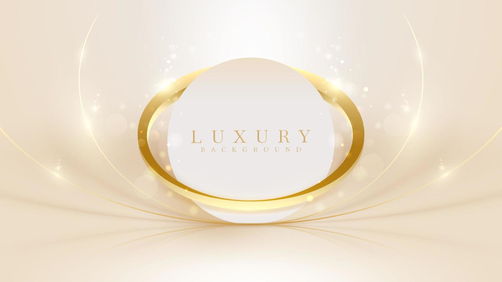 Elegant cream color stage background with circle golden line elements and glitter effect. vector