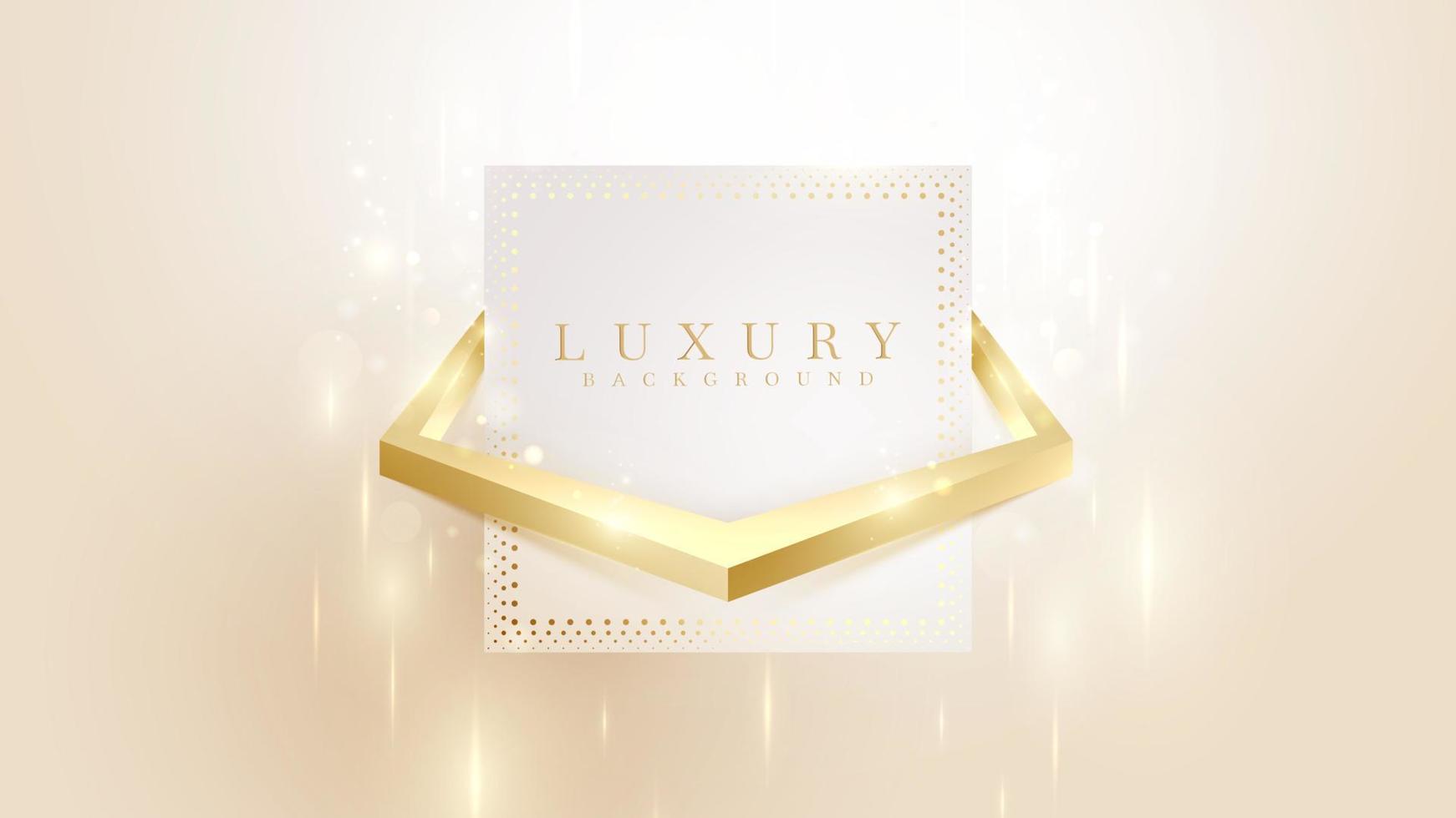 Cream luxury background with golden frame elements and glitter light effect. vector