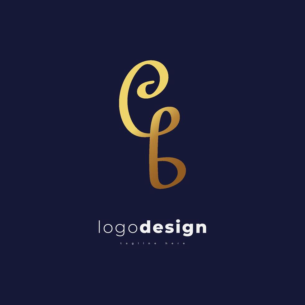 Diseño de logotipo de letra inicial dorada c y b con estilo de escritura a mano. logotipo de la firma cb o símbolo de identidad empresarial vector