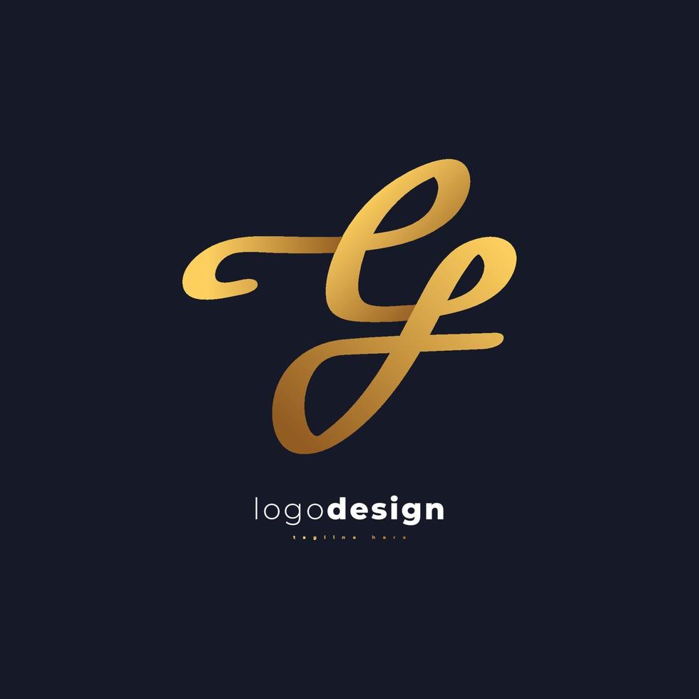 Elegant Initial Letter C and F Logo Design in Golden Gradient with Handwriting Style. CF Signature Logo or Symbol for Business Identity vector