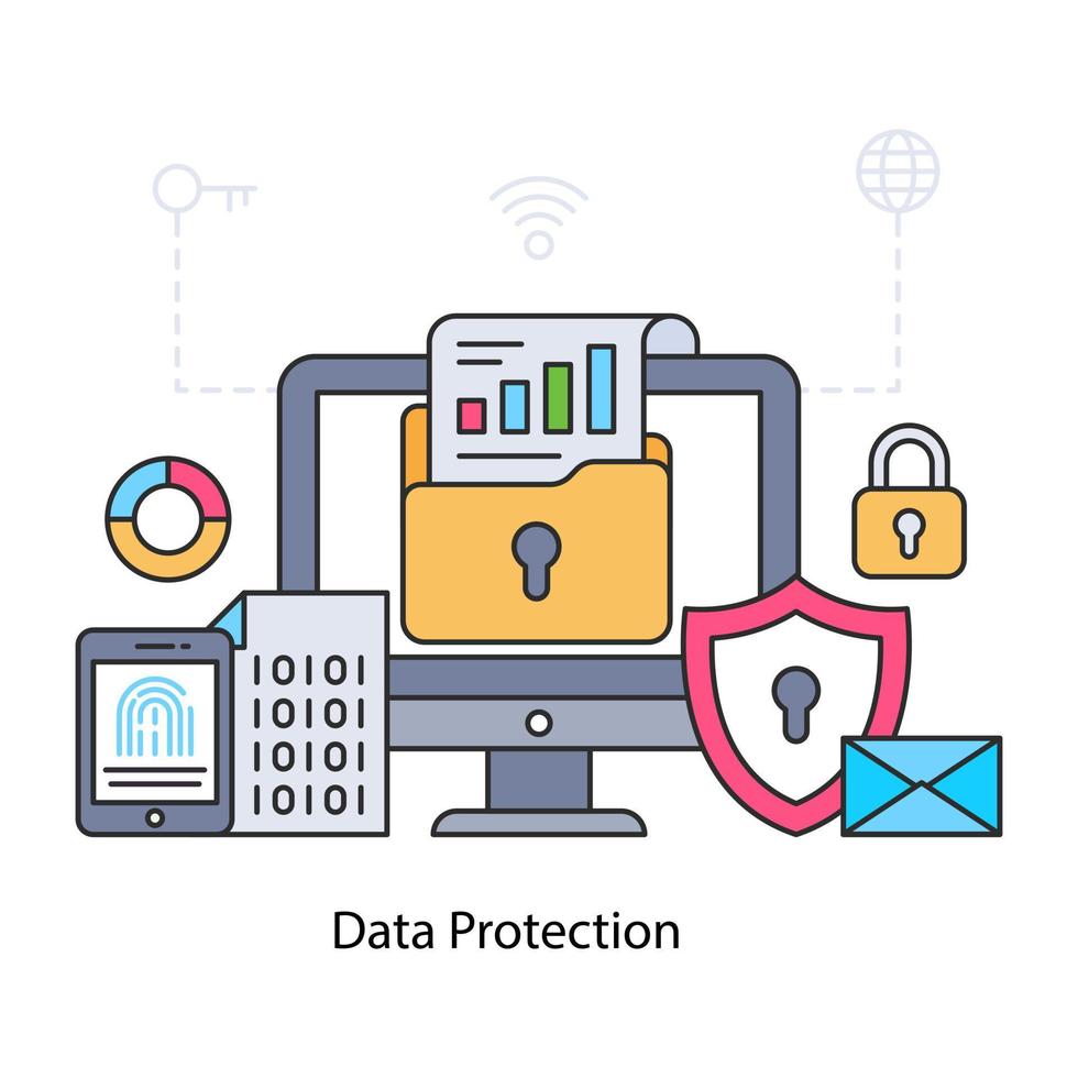 Ilustración de protección de datos, vector editable