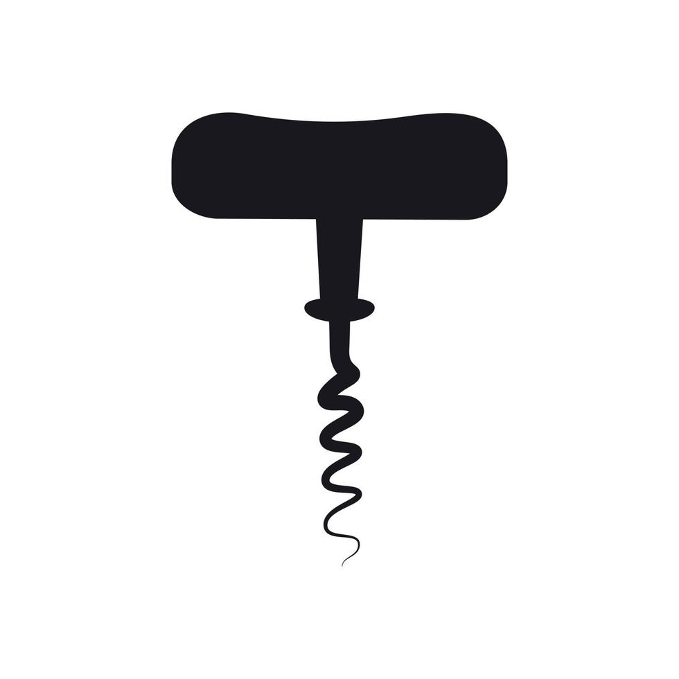 corkscrew isolated. Uncork wine bottles, champagne, olive oil. Monochrome silhouette. Vector illustration. Icon for web design