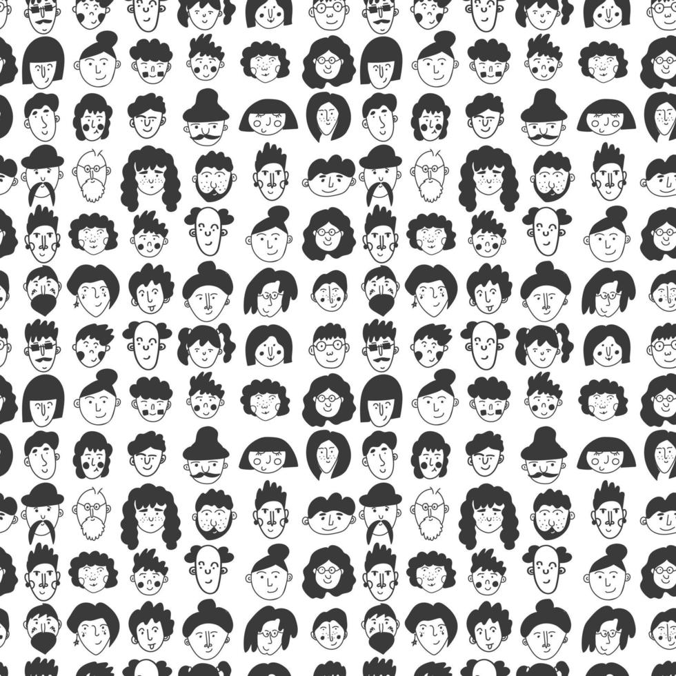 people doodle seamless pattern. Cartoon characters of different gender and age. Cute print for printing on paper and fabric. Stylish endless background design. Vector illustration, hand-drawn
