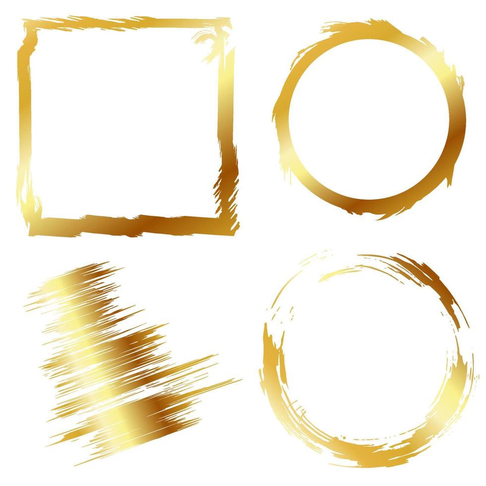 Set of gold frames made of brush strokes. vector