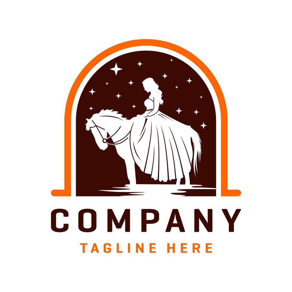Princess horse riding logo design template vector