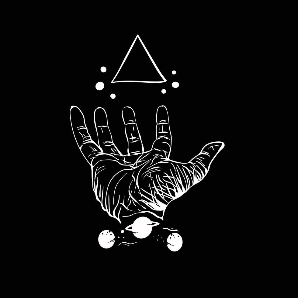hand and galaxy space illustration hand vector