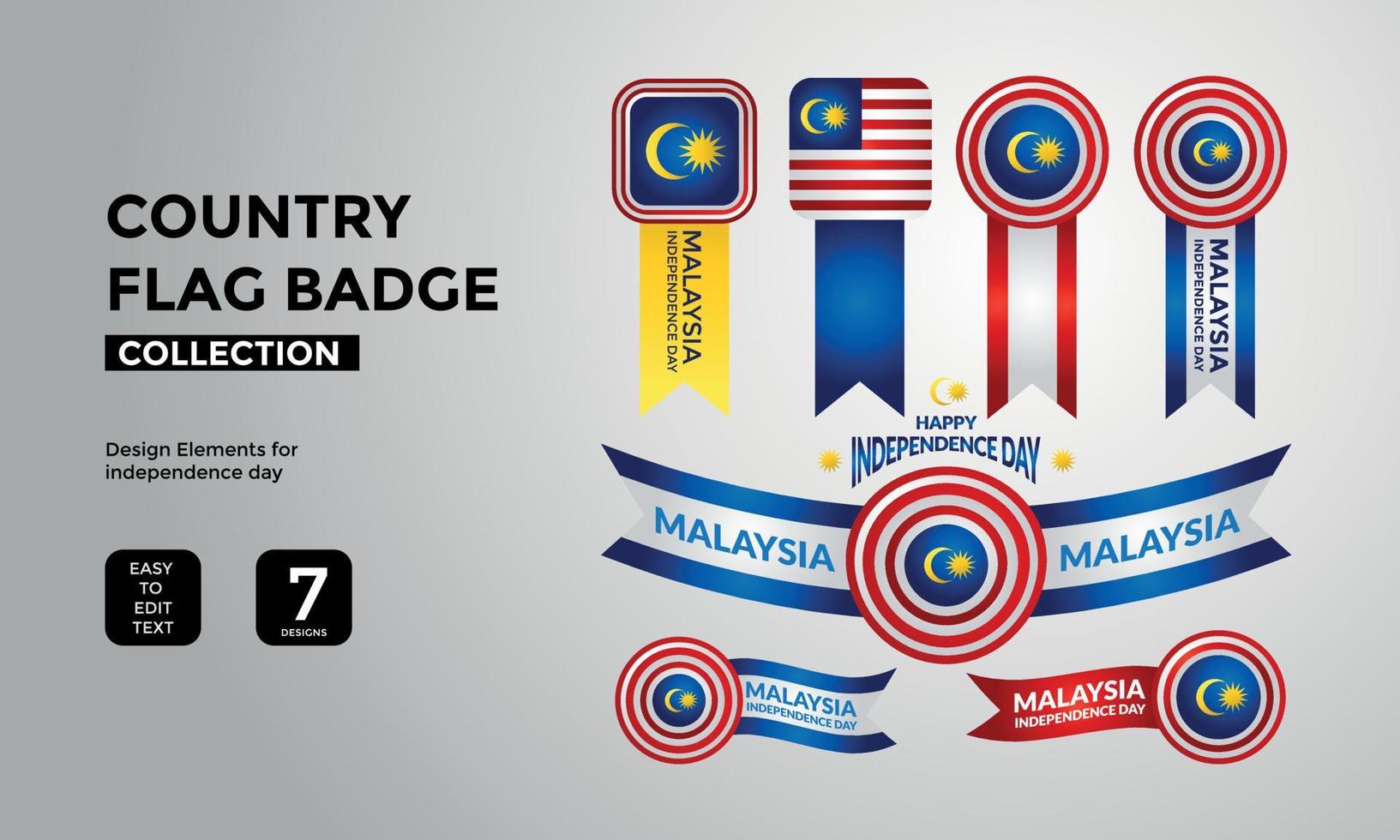 Malaysia flag badge collection, Happy Independence Day greetings vector