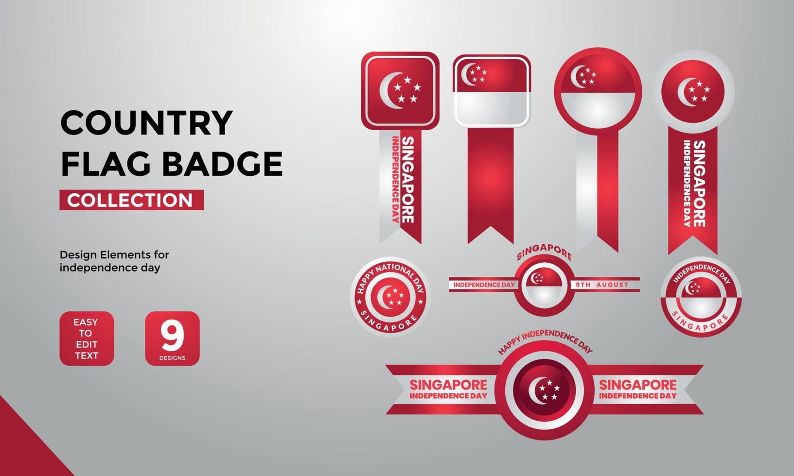 Singapore flag badge collection, for independence day greetings vector