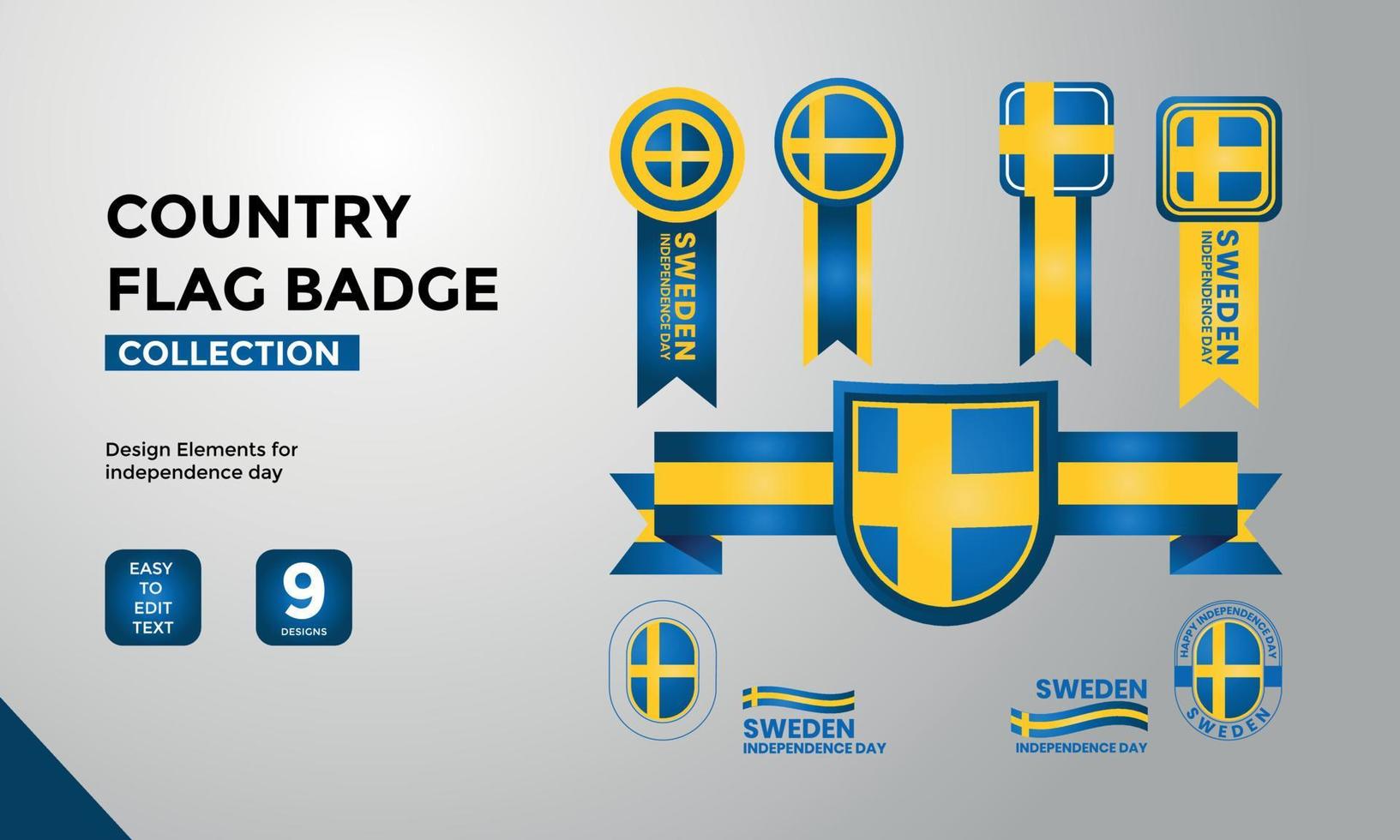 Sweden flag badge collection, for independence day greetings vector