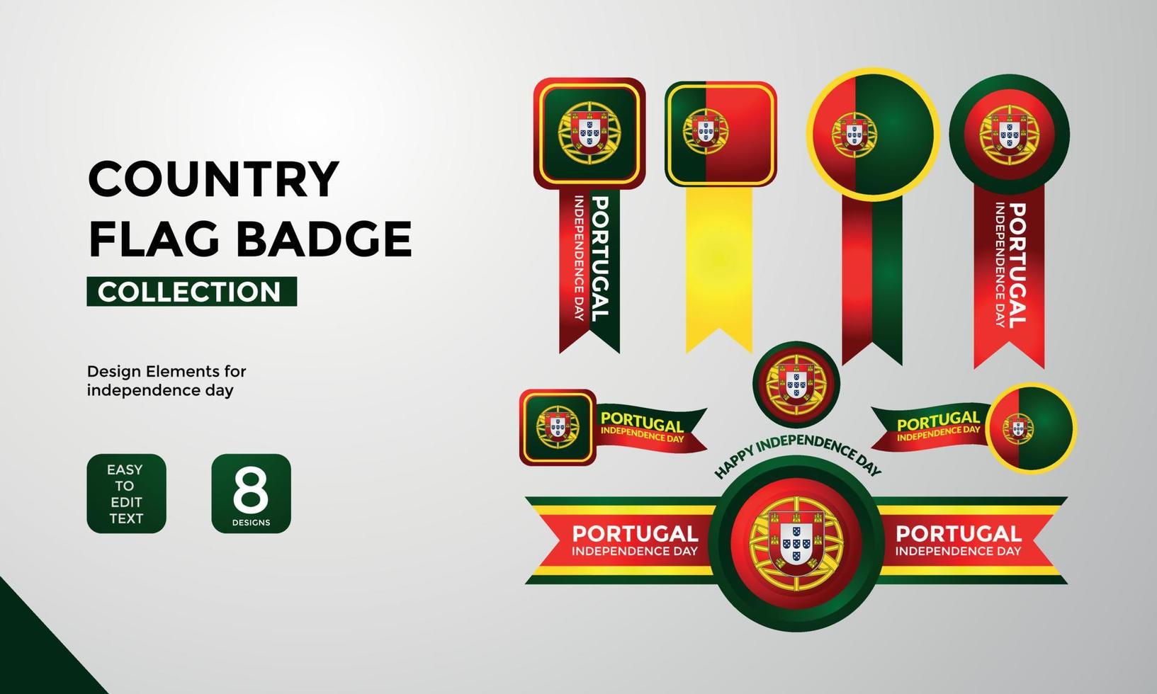 Portugal flag badge collection, Happy Independence Day greetings vector