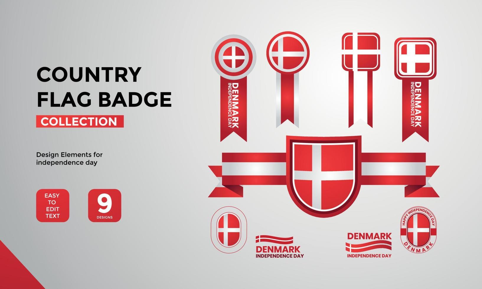 Danish flag badge collection, Happy Independence Day greetings vector