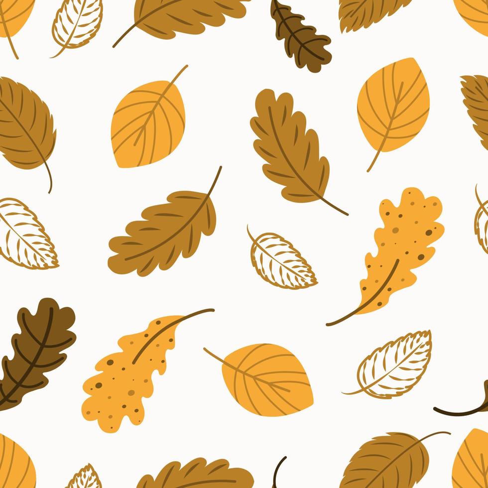 autumn trees pattern. Leaf fall seamless background. Stylized leaves of oak, beech, birches. Versatile design for fabric, digital paper, scrapbooking. Vector hand drawn illustration