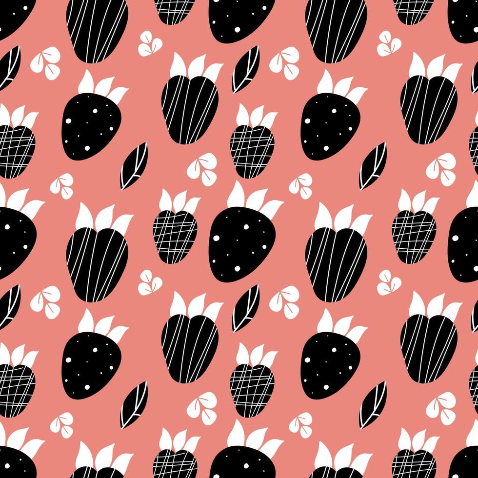 abstract black strawberry patern on pink background vector